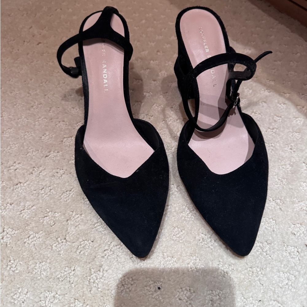 Loeffler Randall black suede heels size 8 like new worn once.